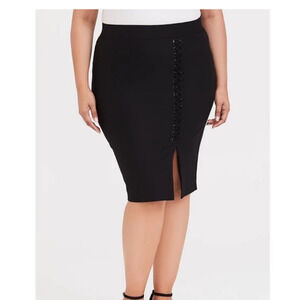 Torrid Black Pull-on Stretch Midi Skirt Lace Up Accent Women's 4X